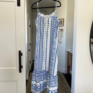 SHEIN Blue & White Geometric Print Maxi Dress